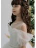 Cold Shoulder Ivory Pearls Tulle Flower Girl Dress